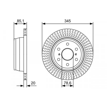 Hoogefficiënte remschijf achter L/R CADILLAC ESCALADE CHEVROLET AVALANCHE AVALANCHE 1500 SILVERADO 1500 SILVERADO 2500 HD GMC YUKON 5.3-6.2LPG 06.05- BOSCH 0 986 479 W32