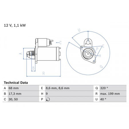Electric motor 12V 11kW ALFA ROMEO 159 CHEVROLET CRUZE FIAT CROMA OPEL ASTRA G ASTRA G CLASSIC ASTRA H ASTRA H CLASSIC ASTRA H GTC ASTRA J ASTRA J GTC 1.4-1.8LPG 12.02- BOSCH 0 986 023 660