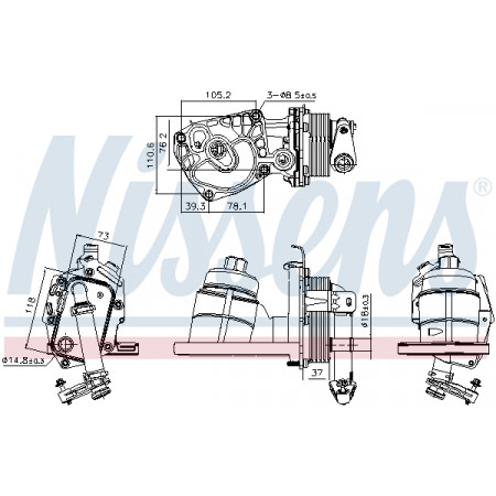 Radiador de óleo, óleo do motor Radiador de óleo com caixa de filtro CITROEN C5 II C5 III C6 C8 C-CROSSER C-CROSSER ENTERPRISE FIAT ULYSSE FORD GALAXY II MONDEO IV S-MAX JAGUAR XF I XF SPORTBRAKE 2.2D 03.06- NISSENS NIS 91325