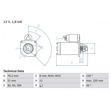 Elektromotor 12V 18kW BMW 3 E46 5 E39 2.0D 02.98-09.03 BOSCH 0 986 022 581