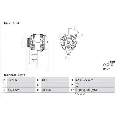 Alternador 14V 75A SMART CABRIO CITY-COUPE CROSSBLADE FORTWO ROADSTER 0.6/0.7 07.98-01.07 BOSCH 0 986 049 111