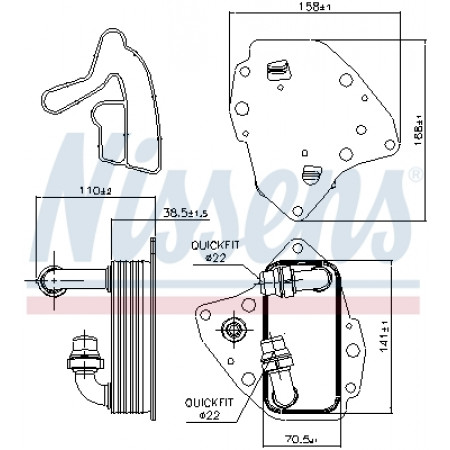 Radiateur d'huile, huile moteur Radiateur d'huile ALFA ROMEO MITO FIAT BRAVO II DOBLO DOBLO CARGO GRANDE PUNTO LINEA PUNTO EVO LANCIA DELTA III OPEL COMBO TOUR COMBO/MINIVAN 1.6D 09.07- NISSENS NIS 90996