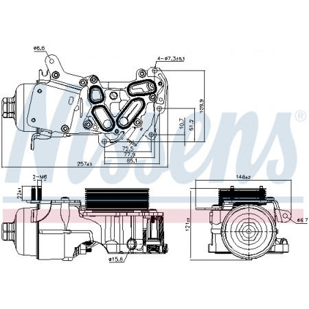 Radiatore olio, olio motore Radiatore olio con alloggiamento filtro olio CITROEN BERLINGO BERLINGO MULTISPACE BERLINGO/MINIVAN C3 II C3 PICASSO C4 AIRCROSS C4 CACTUS C4 GRAND PICASSO I C4 GRAND PICASSO II 1.6D 08.05- NISSENS NIS 91124