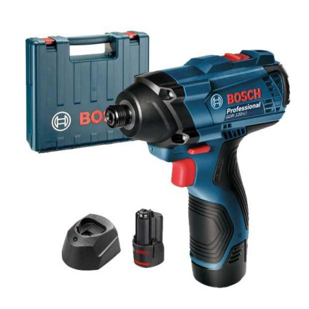 Alimentation pistolet à percussion pneumatique : sur batteries GDR 120-LI hexagone interne 1/4 couple maximum : 100Nm 12V Batterie 2 x 15Ah incluse chargeur inclus BOSCH 0 601 9F0 001