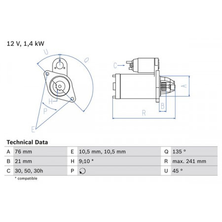 Electric motor 12V 14kW BMW 3 E30 3 E36 5 E28 5 E34 Z1 2.0-2.7 09.81-12.95 BOSCH 0 986 014 840