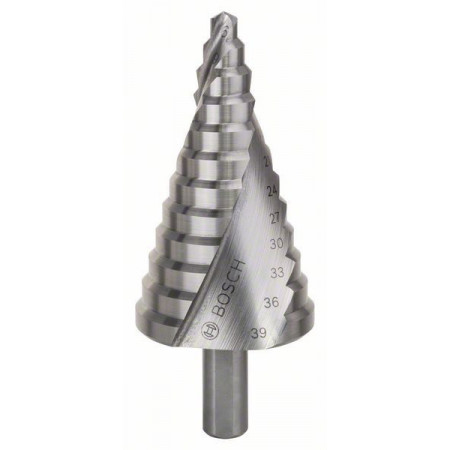 Burghiu EN Multi-step drill HSS 1buc diametru burghiu: 4 6 9 12 15 18 21 24 27 30 33 36 39mm lungime totala: 935mm destinat pentru: metal BOSCH 2 608 597 521
