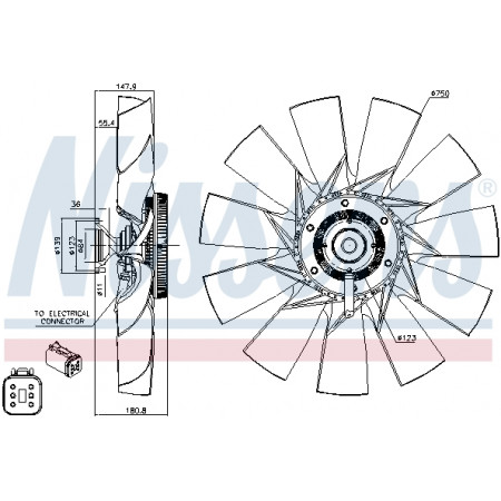 Embrayage, ventilateur de radiateur Embrayage de ventilateur avec ventilateur 750mm nombre de pales: 11 nombre de broches: 6 SCANIA PGRT DC09.108-DT12.17 04.04- NISSENS NIS 86131