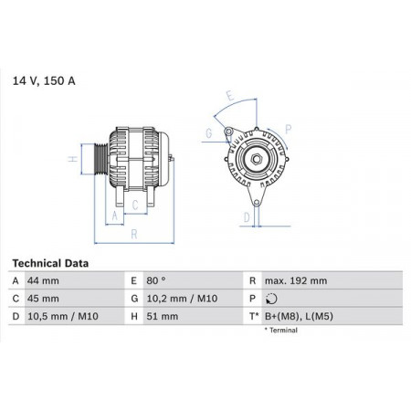 Alternator 14V 150A CITROEN C5 I C5 II C6 C8 XANTIA XM FIAT ULYSSE LANCIA PHEDRA PEUGEOT 406 407 605 607 807 RENAULT AVANTIME CLIO II ESPACE III 2.9/3.0 05.94- BOSCH 0 986 046 511