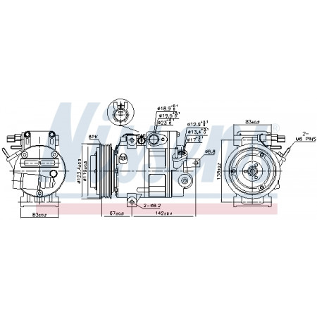Compressor, airconditioning Airconditioningcompressor VS-18 poeliediameter 119 mm 12V HYUNDAI SANTA FE II SANTA FE II/SUV 2.0D/2.2D 03.06-05.13 NISSENS NIS 890685