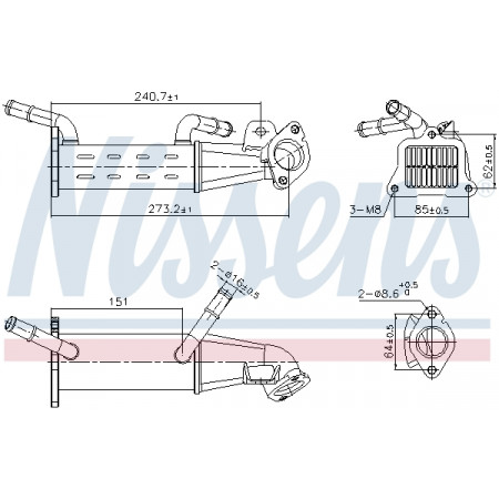 Radiateur, recyclage des gaz d'échappement Radiateur des gaz d'échappement CITROEN JUMPER II FORD TOURNEO CUSTOM V362 TRANSIT TRANSIT CUSTOM V362 TRANSIT V363 PEUGEOT BOXER 2.2D 10.07- NISSENS NIS 989451