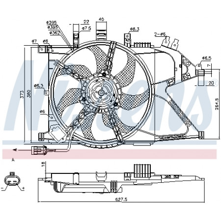 Ventilador, radiador Ventilador do radiador com cárter OPEL COMBO TOUR COMBO/MINIVAN CORSA C CORSA C/HATCHBACK 1.0-1.8 09.00- NISSENS NIS 85196