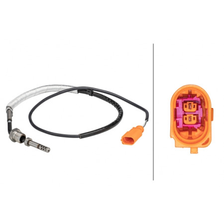Sensor, exhaust gas temperature Exhaust temperature sensor after DPF SEAT CORDOBA IBIZA III IBIZA IV IBIZA IV SC SKODA FABIA II ROOMSTER ROOMSTER PRAKTIK VW POLO 1.4D/1.9D 10.01-06.10 HELLA 6PT358 181-131