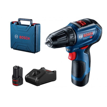 Boorschroevendraaier Voeding boorschroevendraaier: werkt op batterijen Type: pistoolset van GSR 12V-30 15-10mm Spanning: 12V Maximaal koppel: 30Nm Aantal batterijen: 2 2 Ah Li-Ion BOSCH 0 601 9G9 000