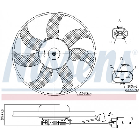 Ventilador, radiador Ventilador del radiador izquierda AUDI A1 A3 SEAT ALTEA ALTEA XL IBIZA IV IBIZA IV SC IBIZA IV ST LEON TOLEDO III SKODA FABIA II OCTAVIA I OCTAVIA II OCTAVIA III 1.2-3.6 08.00- NISSENS NIS 85699
