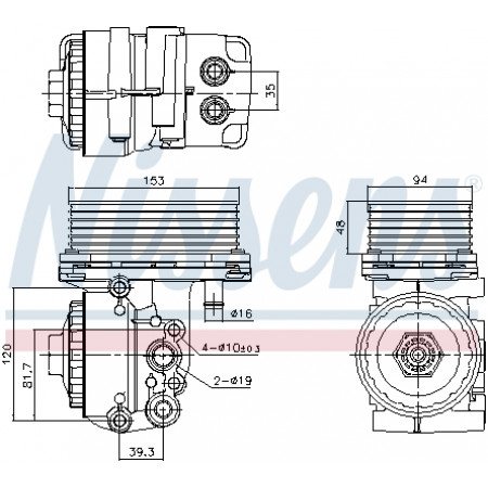 Radiador de óleo, óleo do motor Radiador de óleo com carcaça FORD MONDEO III TRANSIT JAGUAR X-TYPE I LAND ROVER DEFENDER 2.0D/2.2D/2.4D 01.00-02.16 NISSENS NIS 91327