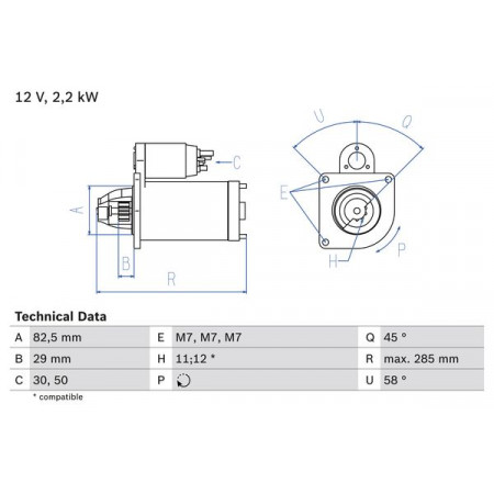 Elektromotor 12V 22kW CITROEN C25 CX I CX II PEUGEOT J5 2.5D 09.81-07.94 BOSCH 0 986 010 600