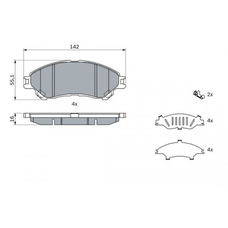 Conjunto de pastilhas de freio dianteiro FORD USA F-150 SUZUKI SX4 S-CROSS VITARA 1.0-4.9 09.86- BOSCH 0 986 494 742