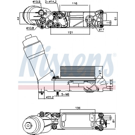 Radiateur d'huile, huile moteur Radiateur d'huile avec boîtier de filtre à huile CHRYSLER VOYAGER V DODGE JOURNEY JEEP GRAND CHEROKEE IV WRANGLER III 3.6/3.6ALK 11.10- NISSENS NIS 91335