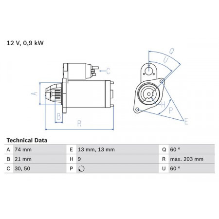 Electric motor 12V 09kW MINI R50 R53 R52 1.6 06.01-07.08 BOSCH 0 986 018 840
