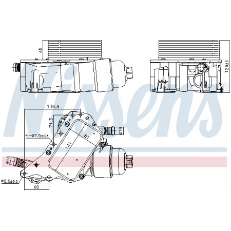 Radiador de óleo, óleo do motor Radiador de óleo com carcaça do filtro de óleo MERCEDES VITO MIXTO CABINE DUPLA VITO TOURER W447 VITO W447 FIAT TALENTO NISSAN QASHQAI I QASHQAI II X-TRAIL III OPEL VIVARO B 1.6D 04.11- NISSENS NIS 91339