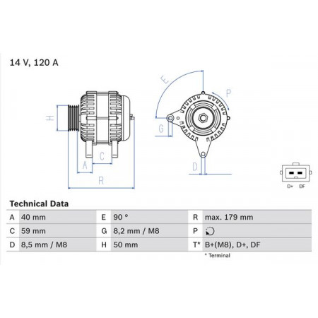 Alternador 14V 120A FORD GALAXY I SEAT ALHAMBRA CORDOBA CORDOBA VARIO IBIZA II INCA TOLEDO I VW CADDY II CADDY II/MINIVAN GOLF III GOLF IV POLO 1.7D/1.9D 08.93-01.04 BOSCH 0 986 041 300